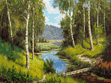 Картина по номерам 40х50 ПРИЩЕПА МОСТИК ЧЕРЕЗ РЕКУ 35 цветов