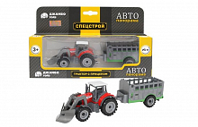 Машинка металл, ТРАКТОР С ПРИЦЕПОМ грейдер зеленый, свободный ход колес