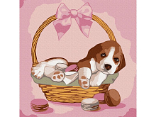 Набор юного художника 20Х20 ЩЕНОК В КОРЗИНКЕ 13 цветов