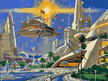 Картина по номерам 40х50 ГОРОД БУДУЩЕГО 27 цветов