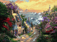 Картина по номерам 40х50 Деревня у берега моря 28 цветов