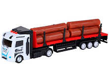 Машина AUTODRIVE Трейлер фрикционный с прицепом с бревнами, свет, звук, белый, вк 356,512 см