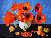 Картина по номерам с цветной схемой на холсте 30х40 КРАСНЫЕ МАКИ 18 цветов