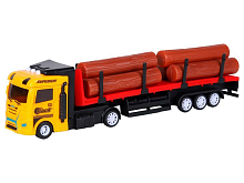 Машина AUTODRIVE Трейлер фрикционный с прицепом с бревнами,свет, звук, жёлтый, вк 356,512 см