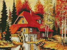 Алмазная мозаика с нанесенной рамкой 40х50 ВОДЯНАЯ МЕЛЬНИЦА 34 цвета