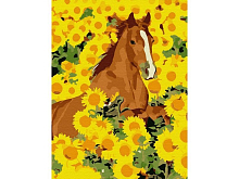 Картина по номерам 15х20 ЛОШАДЬ В ПОДСОЛНУХАХ 13 цветов