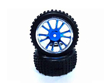 Колеса задние в сборе, голубой хром для багги Himoto масштаба 116, 2шт