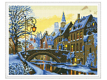 Алмазная мозаика с нанесенной рамкой 40х50 ЗИМНИЙ ВЕЧЕР  26 цветов