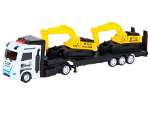 Машина AUTODRIVE Автовоз фрикционный белый со светом и звуком  2 экскаватора, вк 356,512 см