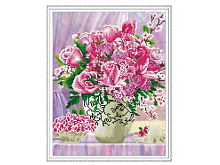 Алмазная мозаика с нанесенной рамкой 40х50 РОЗОВЫЙ БУКЕТ 24 цвета