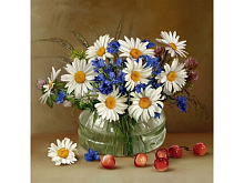Алмазная мозаика 30х30 БУЗИН РОМАШКИ И ВАСИЛЬКИ 26 цветов