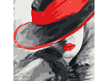 Картина по номерам 30х30 ДАМА В КРАСНОЙ ШЛЯПЕ  13 цветов