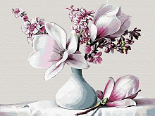 Картина по номерам на дереве 40х50 БУКЕТ С МАГНОЛИЕЙ 24 цвета