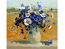 Картина по номерам 30х30 Ромашки с васильками в вазе 17 цветов