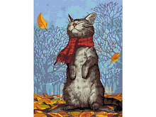 Картина по номерам с цв схемой на холсте 30х40 КОТ В ШАРФЕ  20 цветов