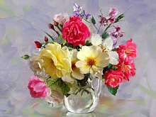 Картина по номерам 40х50 Бузин Розы в кувшинчике 29 цветов