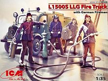 Сборная модель ICM  L 1500S LLG, легкая пожарная машина с германскими пожарными 4 фигуры, 135