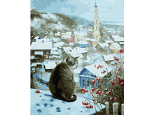 Картина по номерам 40х50 КОТ НА КРЫШЕ 24 цвета