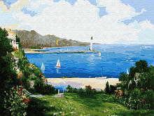 Картина по номерам 40х50 Сунг Ли Маяк в заливе 25 цветов