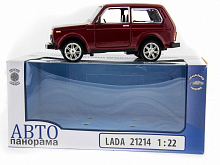 Машина АВТОПАНОРАМА ВАЗ 2121 бордовая,122, инерция, Pull Bаck механизм, вк 101222 cм