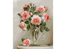 Картина по номерам на дереве 40х50 БУЗИН РОЗЫ В ВАЗЕ 24 цвета