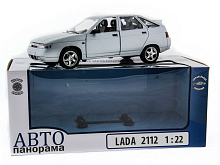 Машина АВТОПАНОРАМА ВАЗ 2112 серебристый,122, инерция, Pull Bаck механизм, вк 101222 cм