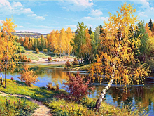 Картина мозаикой с нанесенной рамкой 40х50 ИПРИЩЕПА ЗОЛОТАЯ ОСЕНЬ 30 цветов