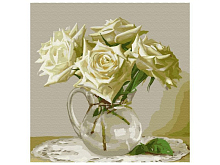 Картина по номерам 30х30 Бузин Пять белых роз 20 цветов
