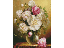Алмазная мозаика с нанесенной рамкой 40х50 БУКЕТ ПИОНОВ 35 цветов