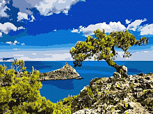 Картина по номерам на дереве 40х50 ГОЛУБАЯ БУХТА 22 цвета