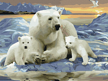 Картина по номерам с цветной схемой 40х50 БЕЛЫЕ ПОЛЯРНЫЕ МЕДВЕДИ 30 цветов