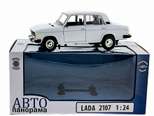 Машина АВТОПАНОРАМА ВАЗ 2106 белая,122, инерция, Pull Bаck механизм,  вк 101222 cм