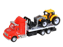 Машина AUTODRIVE Автовоз инерционная красная с трактором, вп 28,47,522,5см, ,