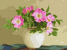 Картина по номерам с цветной схемой на холсте 30х40 Бузин Цветы шиповника 22 цвета