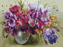 Картина по номерам на дереве 40х50 ЯРКИЙ БУКЕТ 28 цветов