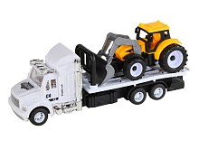 Машина AUTODRIVE Автовоз инерционная белая с трактором, вп 28,47,522,5см, ,