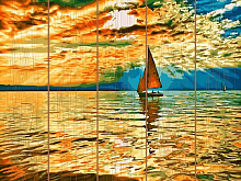 Картина по номерам на дереве 40х50 ЗАХОД СОЛНЦА 22 цвета