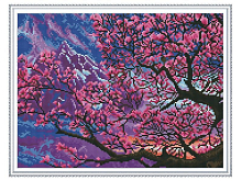 Алмазная мозаика с нанесенной рамкой 40х50 САКУРА В ЦВЕТУ 20 цветов