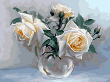 Картина по номерам 40х50 Бузин Белые розы 28 цветов