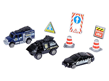 Набор металлических машинок AUTODRIVE Полицейская техника 3шт машина, джип, бтр, дорожные знаки
