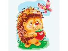 Картина по номерам 20х20 ЁЖИК С БАБОЧКОЙ 16 цветов