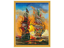 Алмазная мозаика с нанесенной рамкой 40х50 МОРСКОЙ БОЙ 36 цветов
