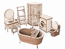 Деревянный конструктор Lemmo МОДЕЛЬ НАБОР МЕБЕЛИ ВАННАЯ, 129 деталей