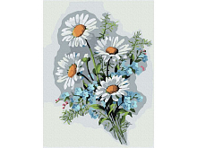 Картина по номерам 15х20 НЕЗАБУДКИ С РОМАШКАМИ 19 цветов