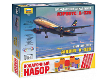 Сборная модель ZVEZDA Гражданский авиалайнер Аэробус А320, подарочный набор, 1144