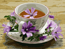 Картина по номерам с цветной схемой на холсте 30х40 ЦВЕТОЧНЫЙ ЧАЙ 23 цвета