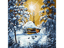 Картина по номерам 30х30 ЗИМНЯЯ ИЗБУШКА 17 цветов