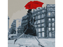 Картина по номерам 30х30 ДЕВУШКА С КРАСНЫМ ЗОНТОМ 14 цветов