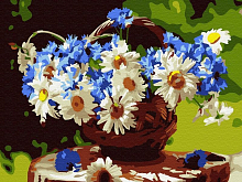Картина по номерам 15х20 КОРЗИНА ПОЛЕВЫХ ЦВЕТОВ 15 цветов