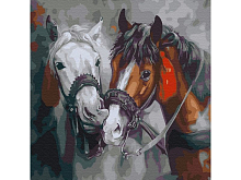 Картина по номерам 30Х30 КРАСИВЫЕ ЛОШАДИ 20 цветов
